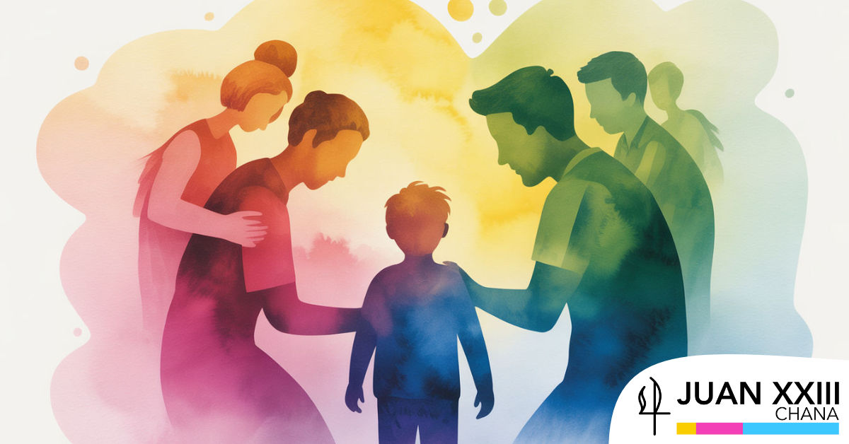 imagen abstracta de familia y profesores dando apoyo emocional a la figura de un niño